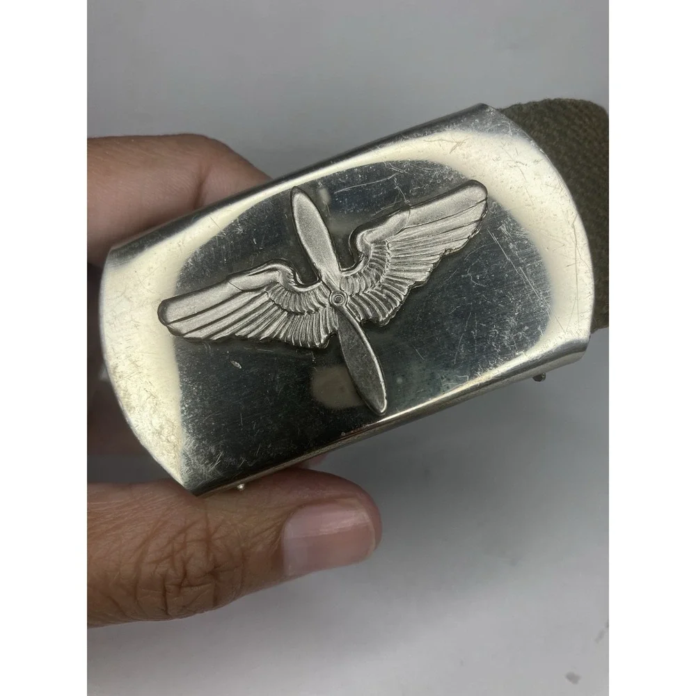 Vintage WWII USAAF Army Air Corps Cadet Belt Buckle Wings Propeller Solid Brass